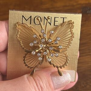 NEW Gorgeous MONET Butterfly Brooch in Gold Tones and Crystals